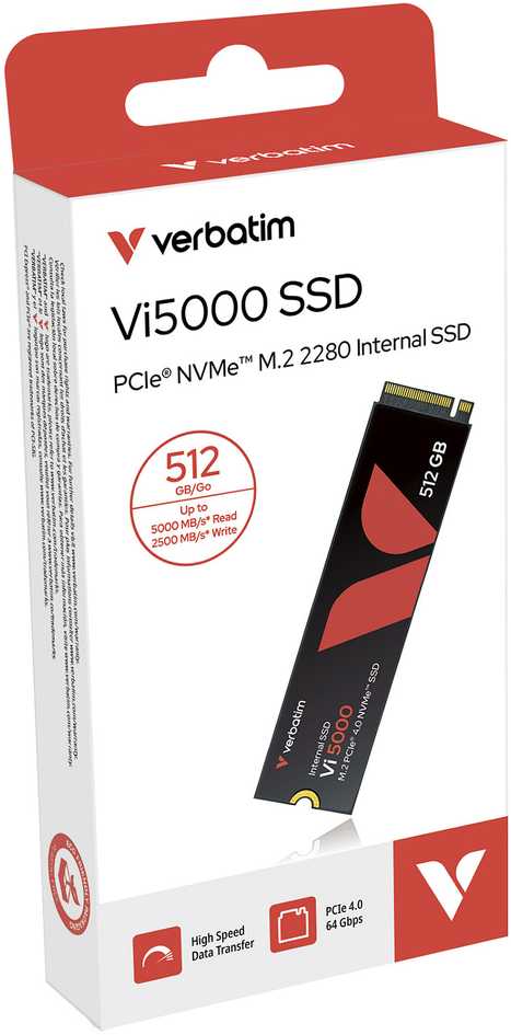 SSD vidinis Verbatim Vi5000 M.2, 31825, 512 GB, juodas, 5000 MB/s-R, NVMe, 2500 MB/s-W