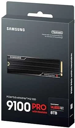 Samsung SSD | 9100 PRO With Heatsink | 8000 GB | SSD form factor M.2 2280 | Solid-state drive sąsaja PCIe 5.0 x4, NVMe 2.0 | Skaitymo greitis 14800 MB/s | Rašymo greitis 13400 MB/s
