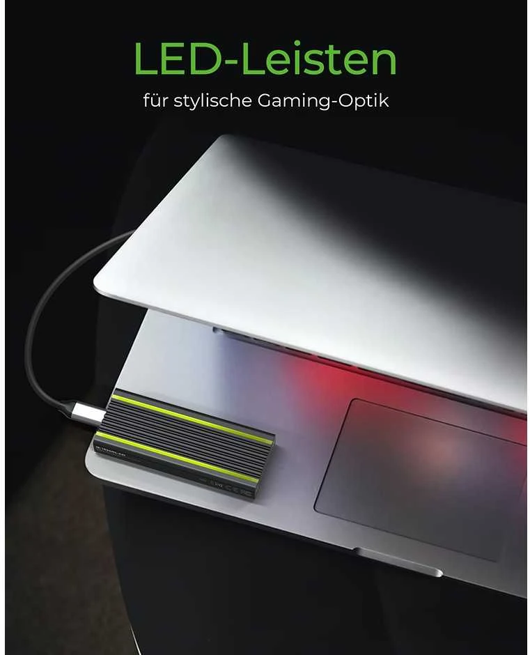 ICY BOX IB-1824ML-C31 USB Type-C korpusas, skirtas M.2 NVMe SSD - RGB apšviesta