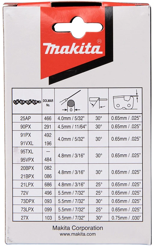 Makita Grandinės CC 90PX 25cm/10", 3/8", 1.1mm, 40H 191H00-0