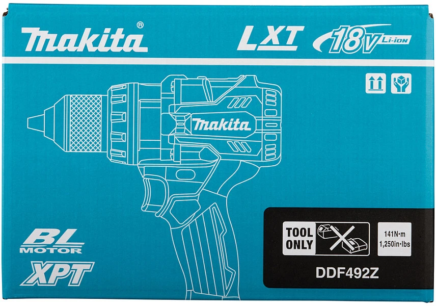 Makita DDF492Z Akumuliatorinis gręžtuvas 18V, BL-motor, Max 141 Nm, 130/65Nm, Be akumuliatorių ir kroviklio!
