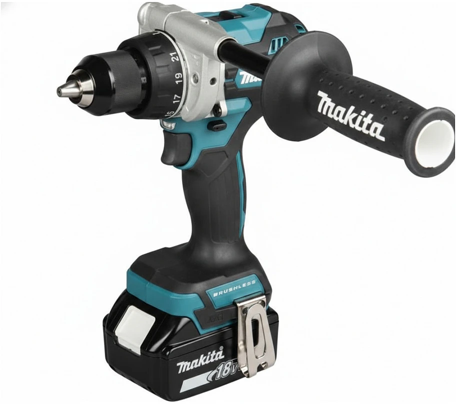 Makita DDF492RG3J su šonine rankena ir akumuliatoriumi
