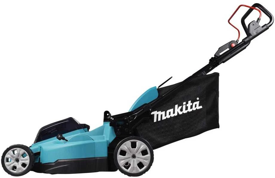 Makita DLM480Z akumuliatorinė vejapjovė 2 x 18 V, 48 cm, 4 viename (pjovimas / surinkimas / mulčiavimas / išmetimas į galą), 24,5kg, plastikinis korpusas, be akumuliatorinio ir krovinio