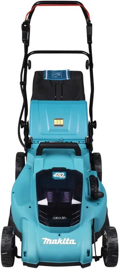 Makita DLM480Z akumuliatorinė vejapjovė 2 x 18 V, 48 cm, 4 viename (pjovimas / surinkimas / mulčiavimas / išmetimas į galą), 24,5kg, plastikinis korpusas, be akumuliatorinio ir krovinio