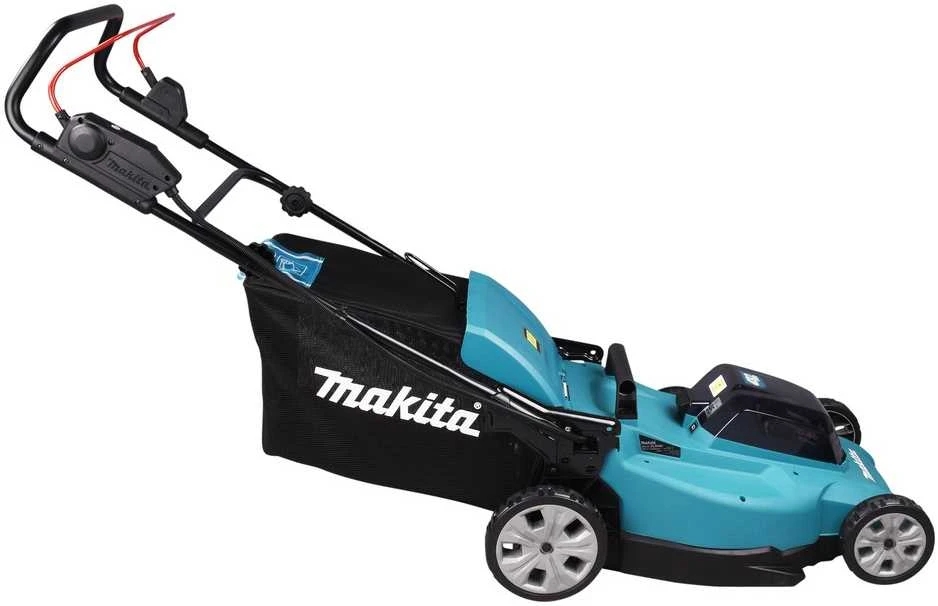 Makita DLM480Z akumuliatorinė vejapjovė 2 x 18 V, 48 cm, 4 viename (pjovimas / surinkimas / mulčiavimas / išmetimas į galą), 24,5kg, plastikinis korpusas, be akumuliatorinio ir krovinio