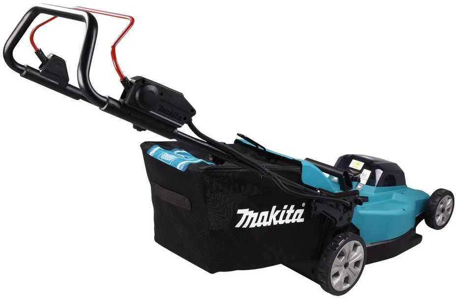 Makita DLM480Z akumuliatorinė vejapjovė 2 x 18 V, 48 cm, 4 viename (pjovimas / surinkimas / mulčiavimas / išmetimas į galą), 24,5kg, plastikinis korpusas, be akumuliatorinio ir krovinio