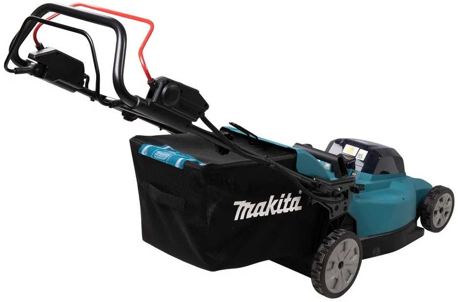 Makita DLM481Z akumuliatorinė vejapjovė 2x18V, 48cm, savaeigė, 4 viename (pjovimas/rinkimas/mulčiavimas/galinis išmetimas), 27,1kg, plastikinis korpusas, be akumuliatorinio ir krovinio