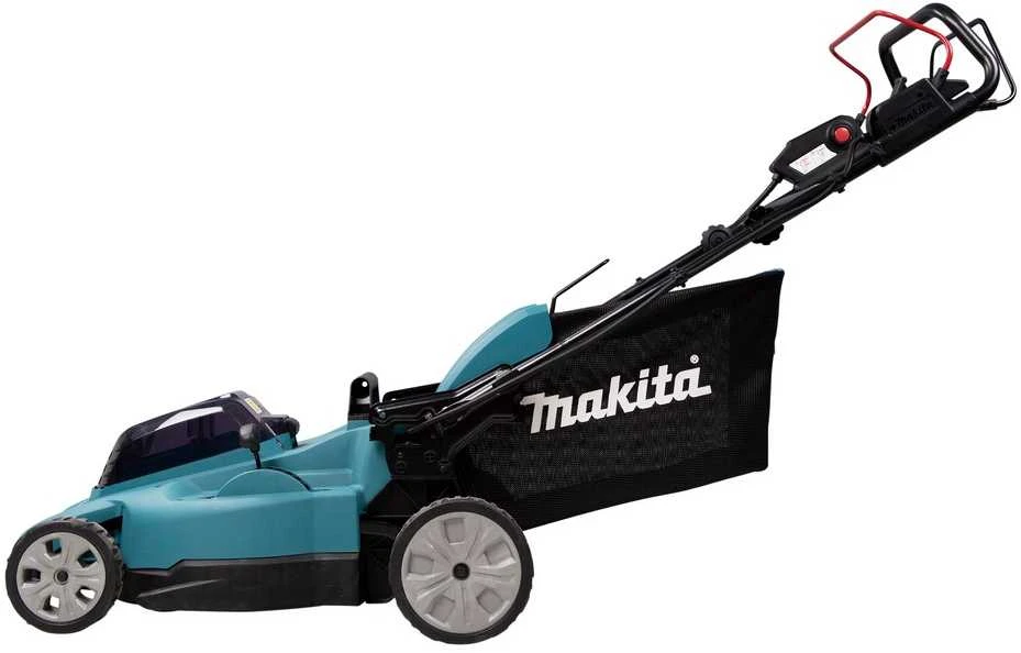 Makita DLM481Z akumuliatorinė vejapjovė 2x18V, 48cm, savaeigė, 4 viename (pjovimas/rinkimas/mulčiavimas/galinis išmetimas), 27,1kg, plastikinis korpusas, be akumuliatorinio ir krovinio