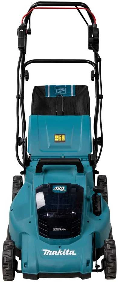 Makita DLM481Z akumuliatorinė vejapjovė 2x18V, 48cm, savaeigė, 4 viename (pjovimas/rinkimas/mulčiavimas/galinis išmetimas), 27,1kg, plastikinis korpusas, be akumuliatorinio ir krovinio