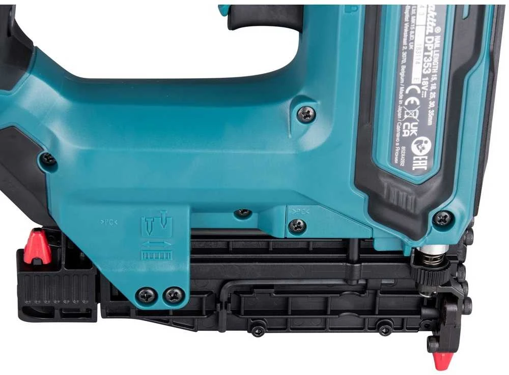 Makita DPT353Z Akumuliatorinis viniakalis 18V Li-Ion; 23 GA; 15/18/25/30/35mm; Be akumuliatorių ir kroviklio!