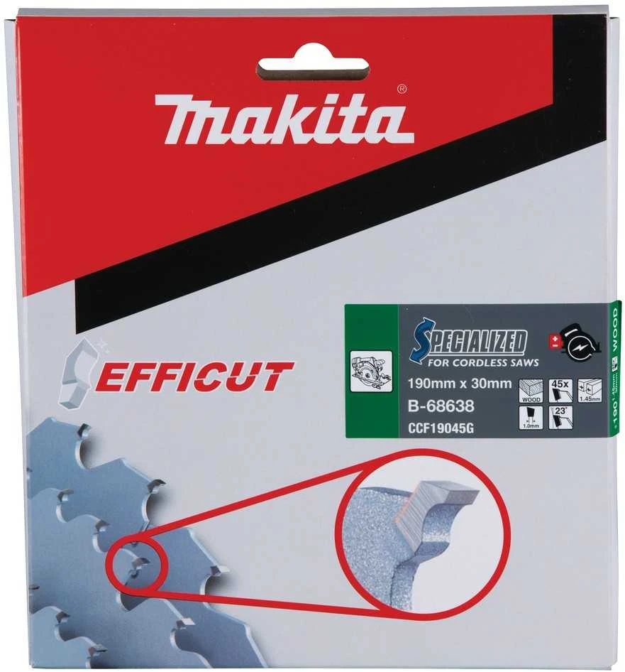 Makita T.C.T. pjovimo diskas EFFICUT B-68622 T.C.T • 190 x30 mm • T45 • 23° • Medienai