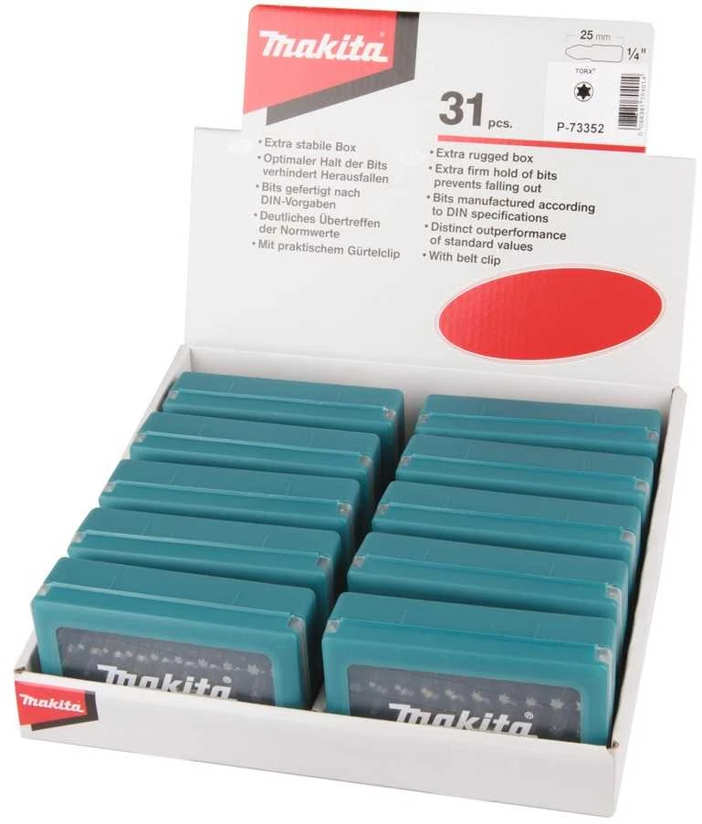 Makita Sukimo antgalių komplektas 31 vnt. TX (T7;T8;T9;T10;T15;T20;T25;T27;T30;T40) P-73352