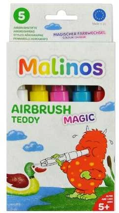 Malinos Malinos Airbrush Pens Magic Teddy 5 spalvos + trafaretas 5+