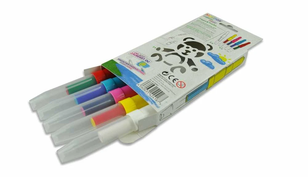 Malinos Malinos Airbrush Pens Magic Teddy 5 spalvos + trafaretas 5+