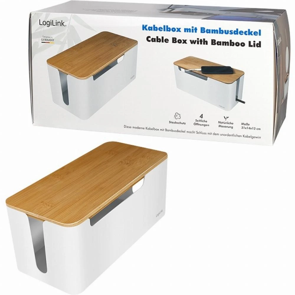 LOGILINK KAB0075 Kabelių dėžutė 320x140x130 mm baltas su bambukiniu dangteliu