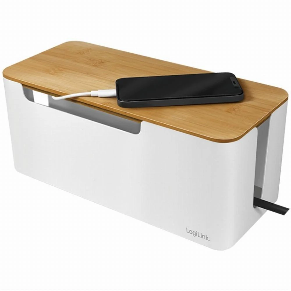LOGILINK KAB0075 Kabelių dėžutė 320x140x130 mm baltas su bambukiniu dangteliu