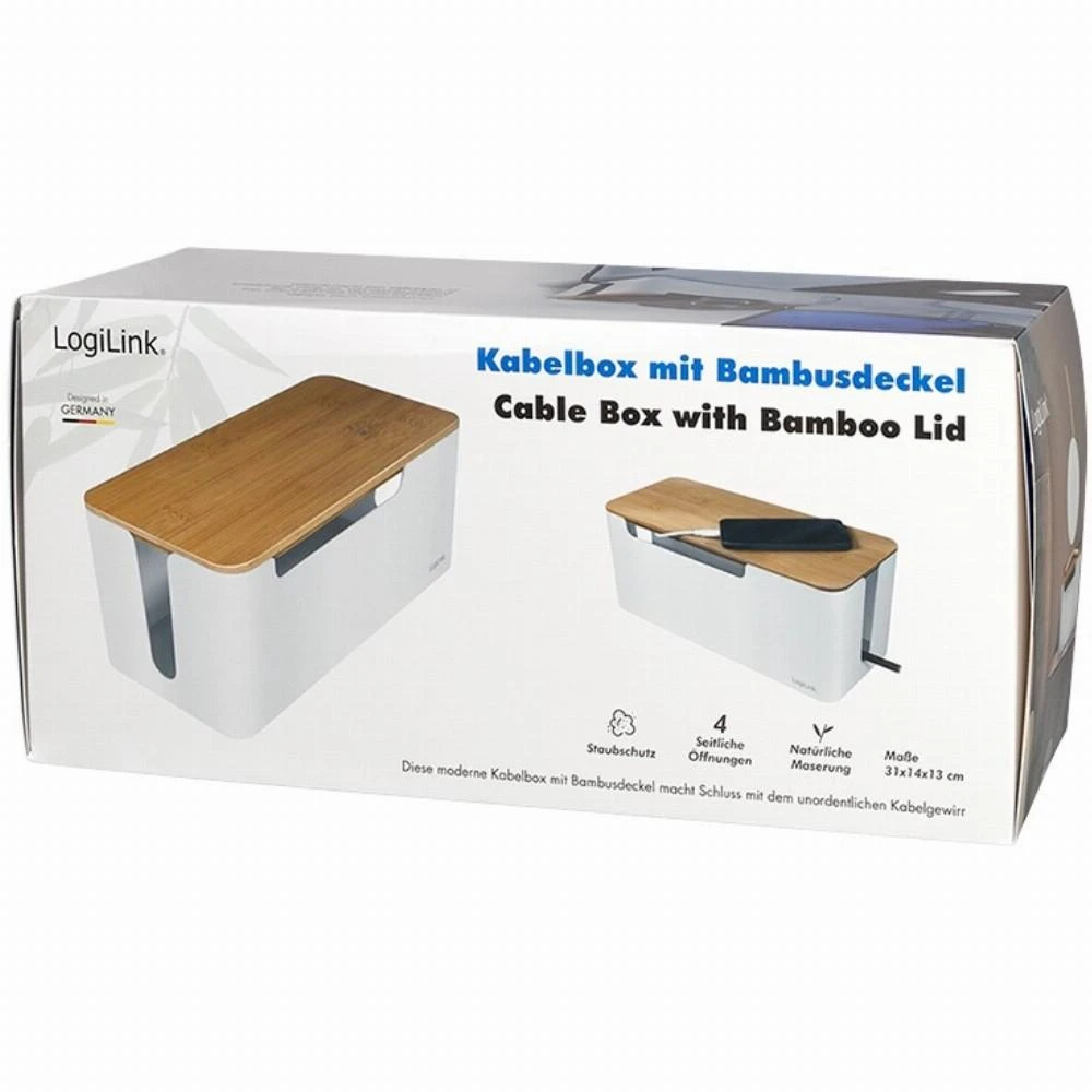 LOGILINK KAB0075 Kabelių dėžutė 320x140x130 mm baltas su bambukiniu dangteliu