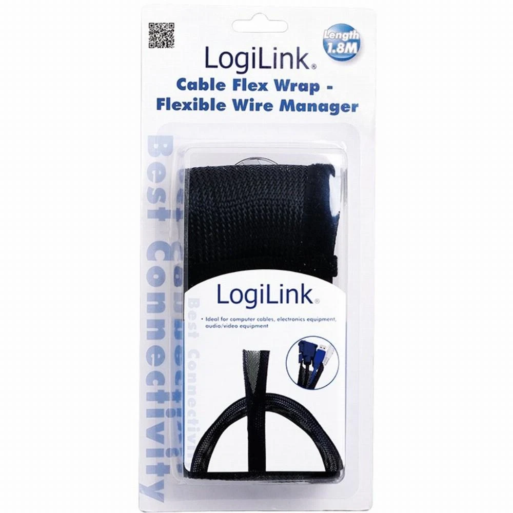 LogiLink Cable Flex Wrap | KAB0006 | Lankstus ir minkštas kabelių kanalas. Patikimai sujungia ir apsaugo laidus. Iškirpti iki reikiamo ilgio. Velcro užsegimas. Su antipireno funkcija. Ryšulio skersmuo 32 mm. | Juodas | 1,8 m