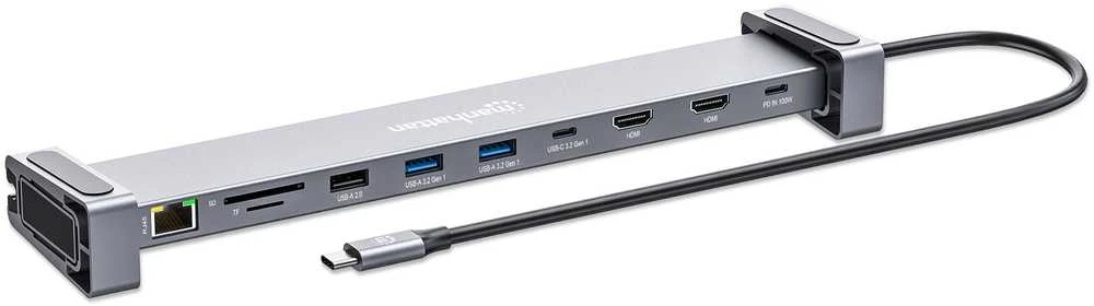 Manhattan 190398 knyginių kompiuterių dokas / jungčių replikatorius Vielinis USB 3.2 Gen 1 (3.1 Gen 1) Type-C Pilka