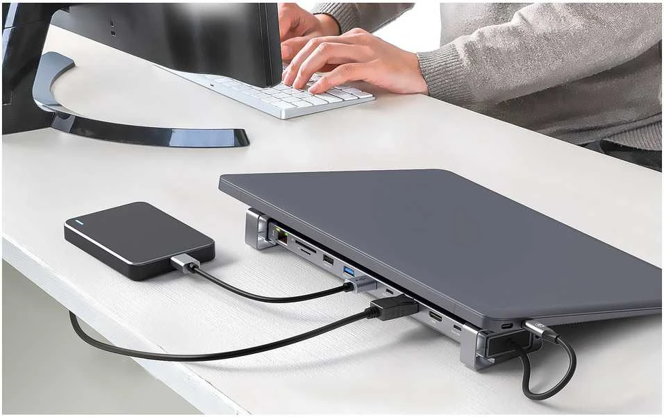 Manhattan 190398 knyginių kompiuterių dokas / jungčių replikatorius Vielinis USB 3.2 Gen 1 (3.1 Gen 1) Type-C Pilka