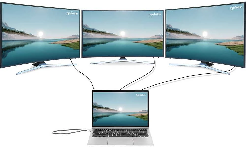 Manhattan 11-in-1 stotelė: jungtis trims monitoriams
