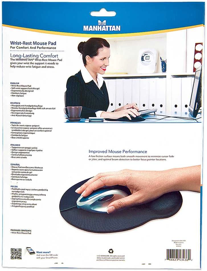 Intracom MANHATTAN Wrist-Rest Pelės kilimėlis Ergonomiškas dizainas Kovoja su nuovargiu Neslystantis pagrindas Minkštas riešo atramas jaučiasi kaip gelis juodas