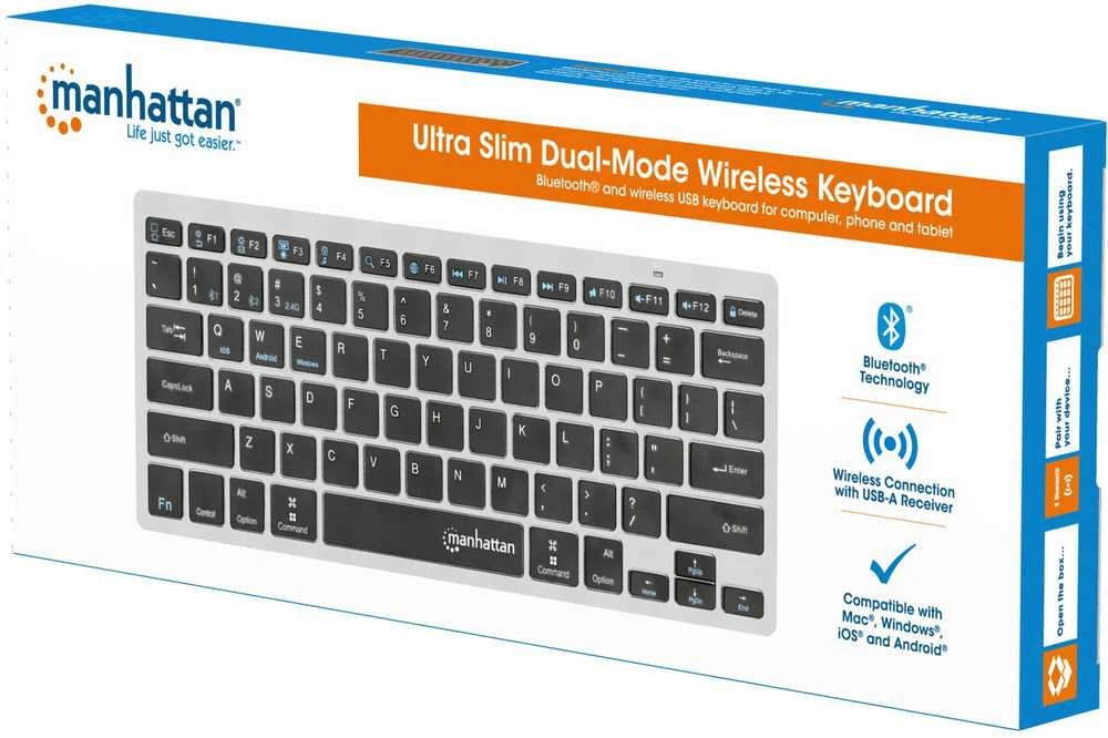 Klaviatūra MANHATTAN Slim Funktastatur anthrazit Bluetooth 3.0/2.4GHz