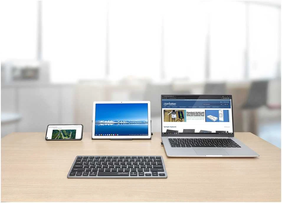 Klaviatūra MANHATTAN Slim Funktastatur anthrazit Bluetooth 3.0/2.4GHz