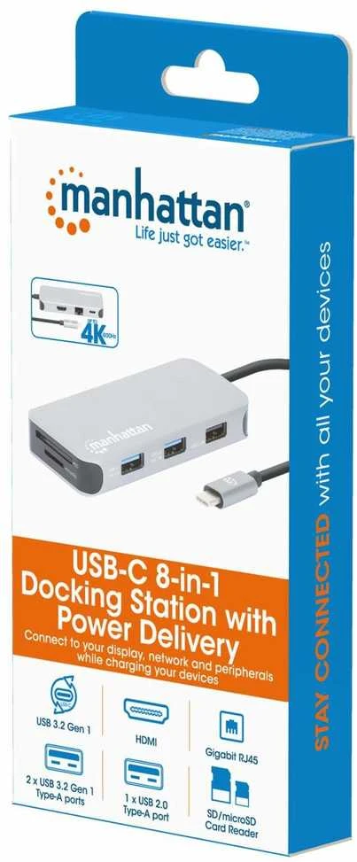 Manhattan USB-C 8-in-1 stotelė pakuotės dėžutėje