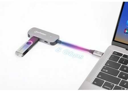 HUB USB Manhattan MANHATTAN USB-C 3-in-1 Konverter mit Power Delivery USB 3.2 Typ-C-Stecker auf HDMI 4K30Hz USB-A 5Gbit/s und USB-C PD 100W Alu Grau