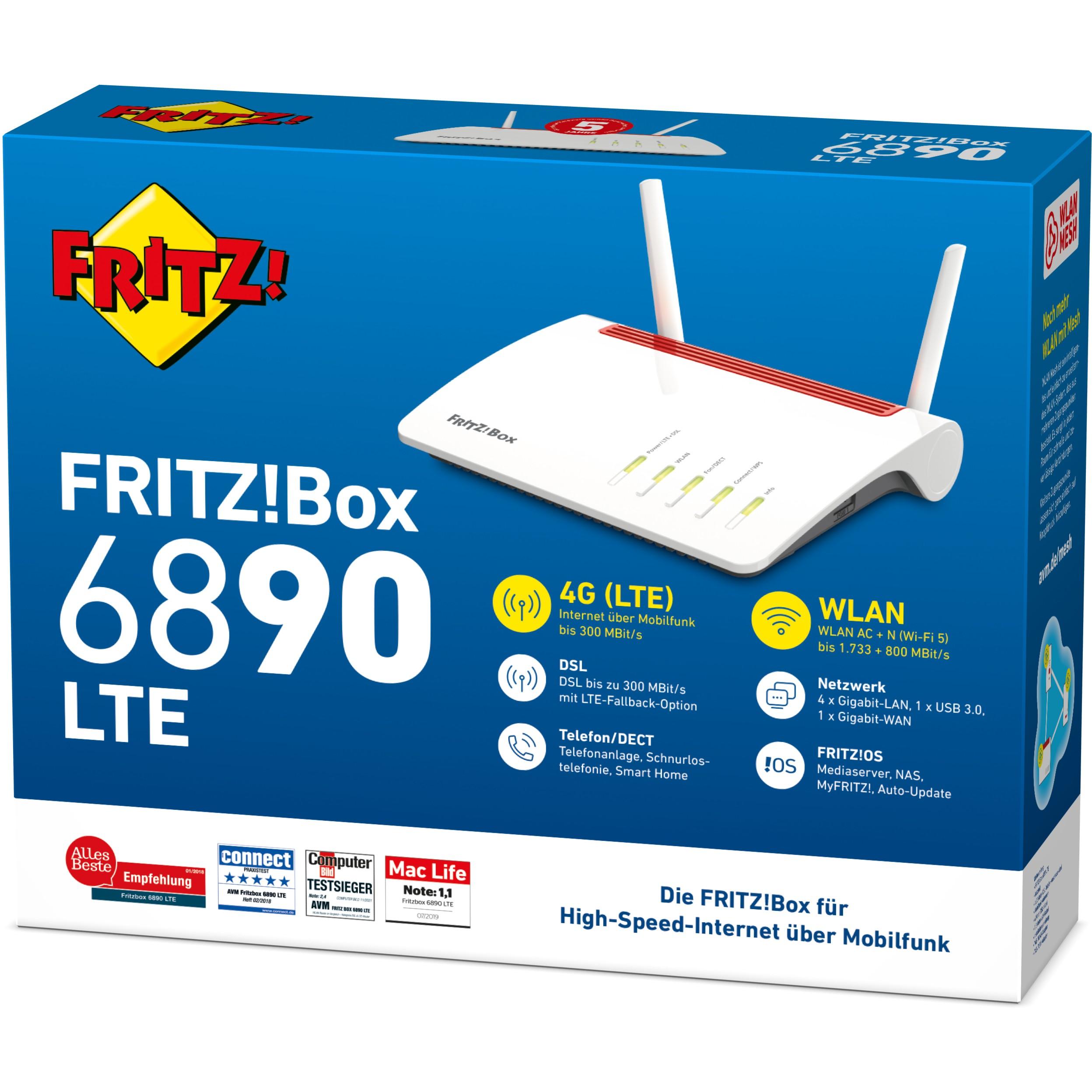 AVM FRITZ!Box 6890 LTE belaidis maršrutizatorius Dviguba juosta (2,4 GHz / 5 GHz) Gigabitinis eternetas 3G 4G Juoda, Raudona, Balta