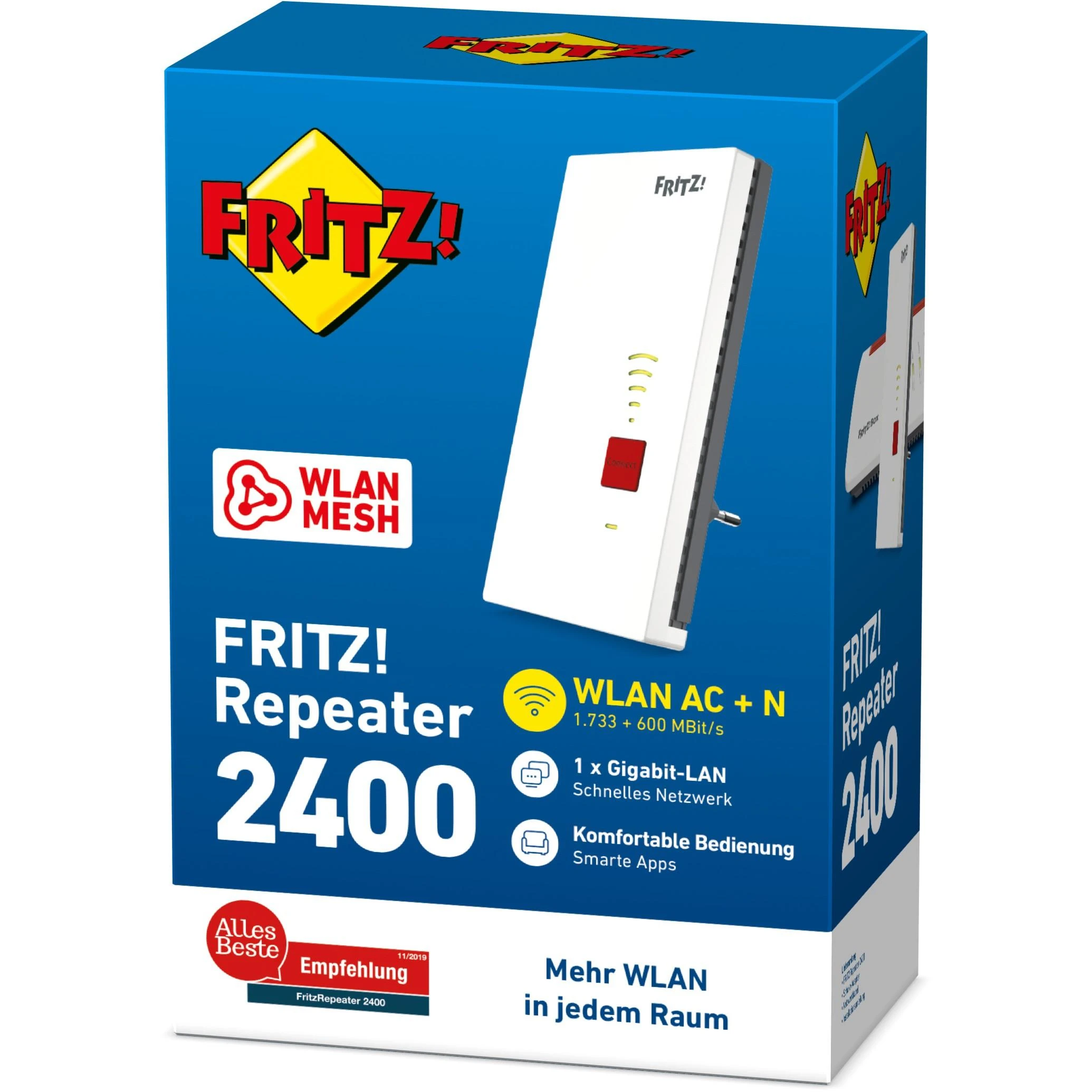 Šakotuvas Nezatříděno AVM FRITZ!Repeater 2400 1733 Mbit/ai Tinklo kartotuvas Balta