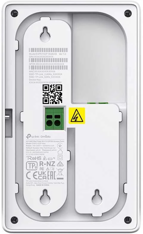 Maršrutizatorius TP-Link „Omada AX1800“ sieninis dviejų dažnių „Wi-Fi“ 6 GPON prieigos taškas. PRIVAŽIAVIMAS: 1 × SC/UPC GPON + 2 × 1G RJ45 prievadai (vienas palaiko „Poe Out“) + 1 × RJ11 prievadas. GREITIS: 574 Mbps esant 2,4 GHz + 1201 Mbps esant 5 GHz dažniui. FUNKCIJOS: Kintamosios srovės maitinimas, „Poe Out“, 4 × vidinės antenos, MU-MIMO, palaikoma 80 MHz dažnis, sklandus tarptinklinis ryšys, dažnių juostos valdymas, spindulių formavimas, apkrova.