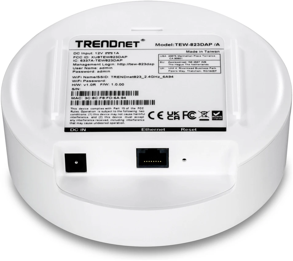 Maršrutizatorius Access Point TRENDnet TEW-823DAP dwuzakresowy belaidis AC1300 PoE do zastosowań wewnętrznych
