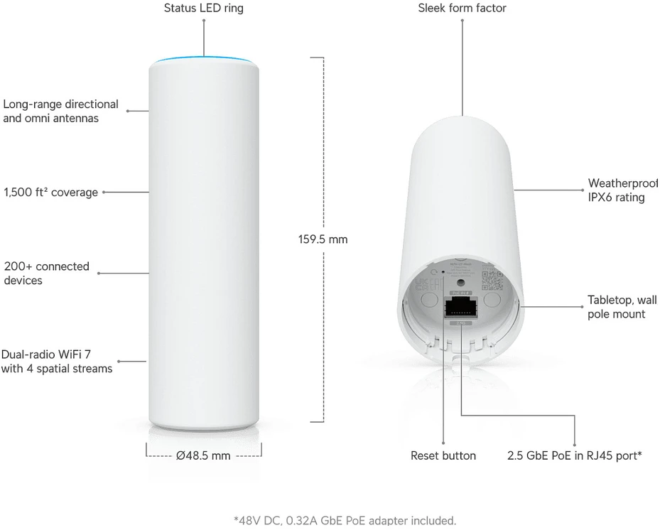 Maršrutizatorius Ubiquiti Ubiquiti U7 Mesh 5000 Mbit/s Baltas Obsługa PoE