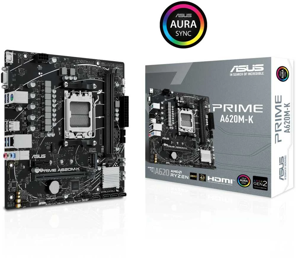 Pagrindinė plokštė Asus | PRIME A620M-K | Procesorių šeima AMD | Procesoriaus lizdas AM5 | DDR5 DIMM | Atminties lizdai 2 | Palaikomos standžiojo disko sąsajos SATA, M.2 | SATA jungčių skaičius 4 | Lustų rinkinys AMD A620 | micro-ATX
