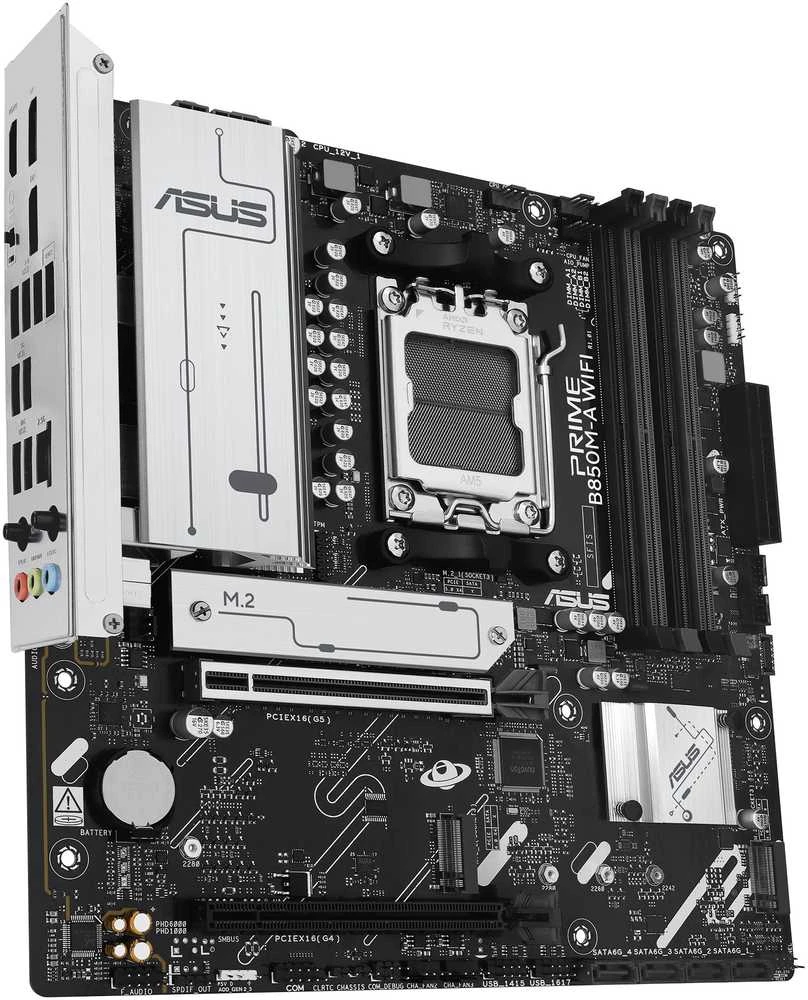 Pagrindinė plokštė Asus PRIME B850M-A WIFI | Procesorių šeima AMD | Procesoriaus lizdas AM5 | DDR5 | Palaikomos kietojo disko sąsajos SATA, M.2 | SATA jungčių skaičius 4