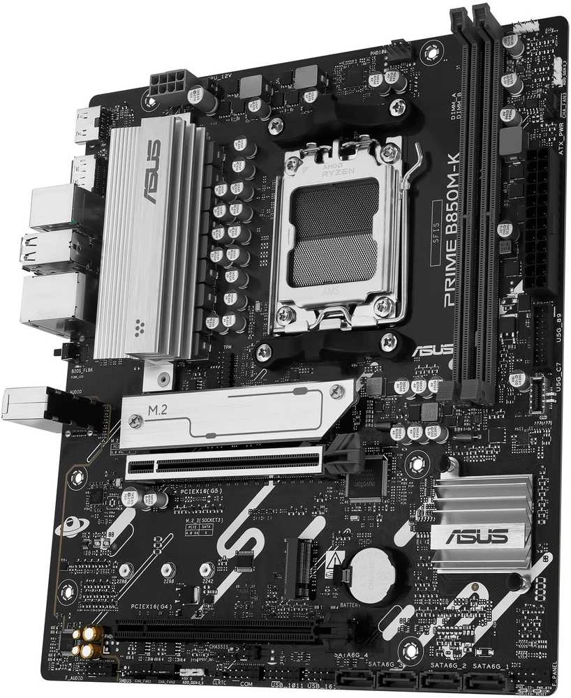 Pagrindinė plokštė Asus PRIME B850M-K | Procesorių šeima AMD | Procesoriaus lizdas AM5 | DDR5 | Palaikomos standžiojo disko sąsajos SATA, M.2 | SATA jungčių skaičius 4