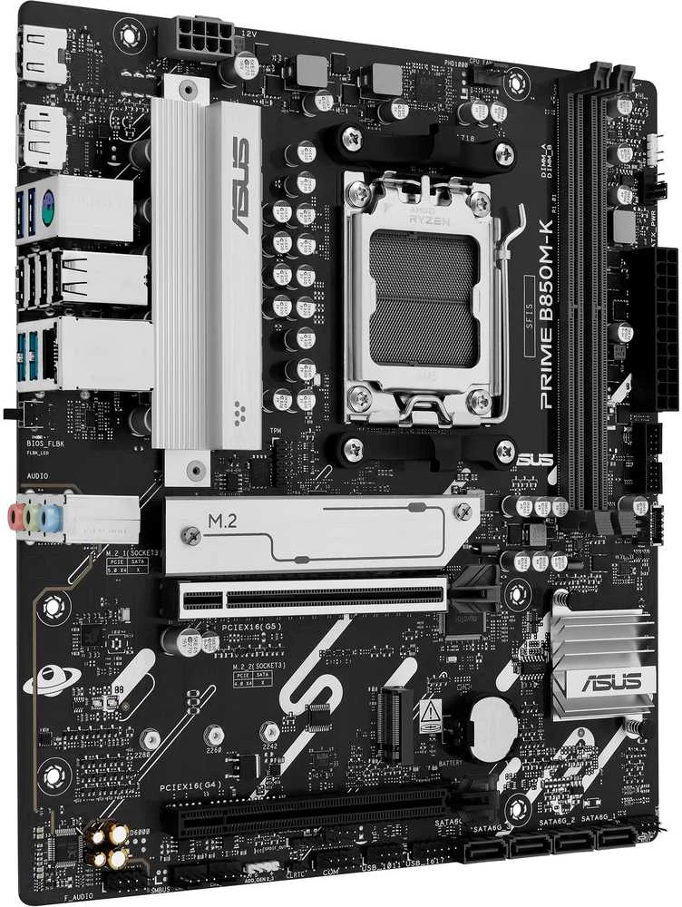 Pagrindinė plokštė Asus PRIME B850M-K | Procesorių šeima AMD | Procesoriaus lizdas AM5 | DDR5 | Palaikomos standžiojo disko sąsajos SATA, M.2 | SATA jungčių skaičius 4