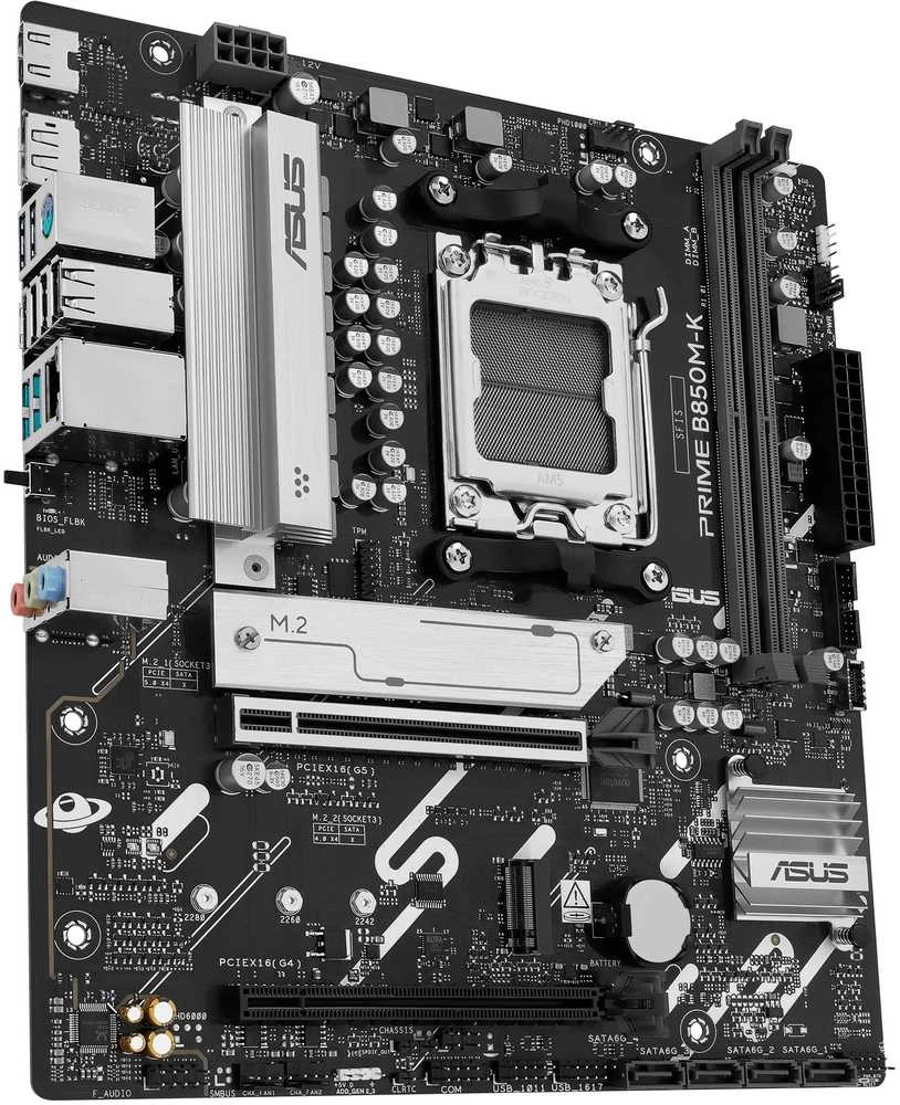Pagrindinė plokštė Asus PRIME B850M-K | Procesorių šeima AMD | Procesoriaus lizdas AM5 | DDR5 | Palaikomos standžiojo disko sąsajos SATA, M.2 | SATA jungčių skaičius 4