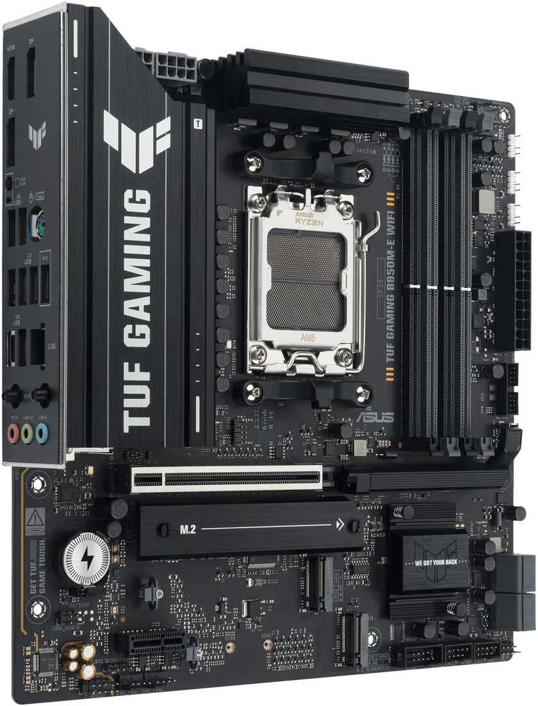 ASUS TUF GAMING B850M-E WIFI AMD AM5 mATX pagrindinė plokštė 4xDDR5 PCIe 5.0 3xM.2 1xHDMI 1xDisplayPort 4xSATA