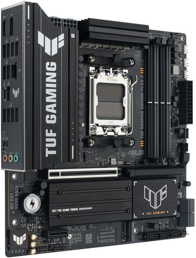 Pagrindinė plokštė „Asus TUF GAMING B850M-PLUS II“ | Procesorių šeima AMD | Procesoriaus lizdas AM5 | DDR5 | Palaikomos standžiojo disko sąsajos SATA, M.2 | SATA jungčių skaičius 4