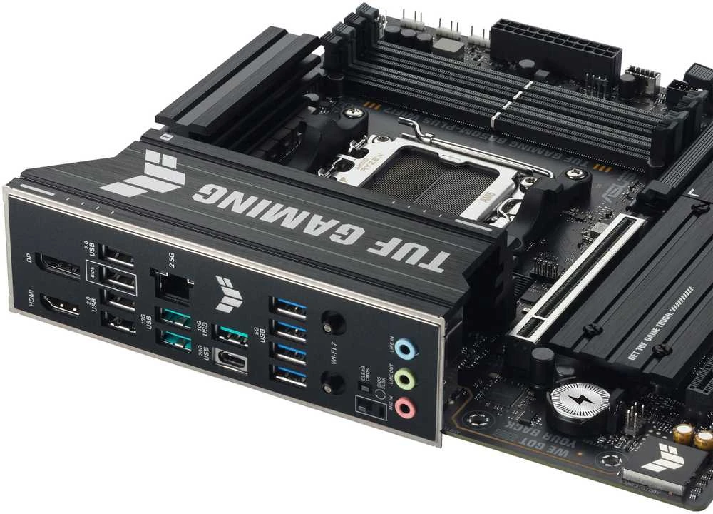 Pagrindinė plokštė „Asus TUF GAMING B850M-PLUS WIFI7“ | Procesorių šeima AMD | Procesoriaus lizdas AM5 | DDR5 | Palaikomos standžiojo disko sąsajos SATA, M.2 | SATA jungčių skaičius 4