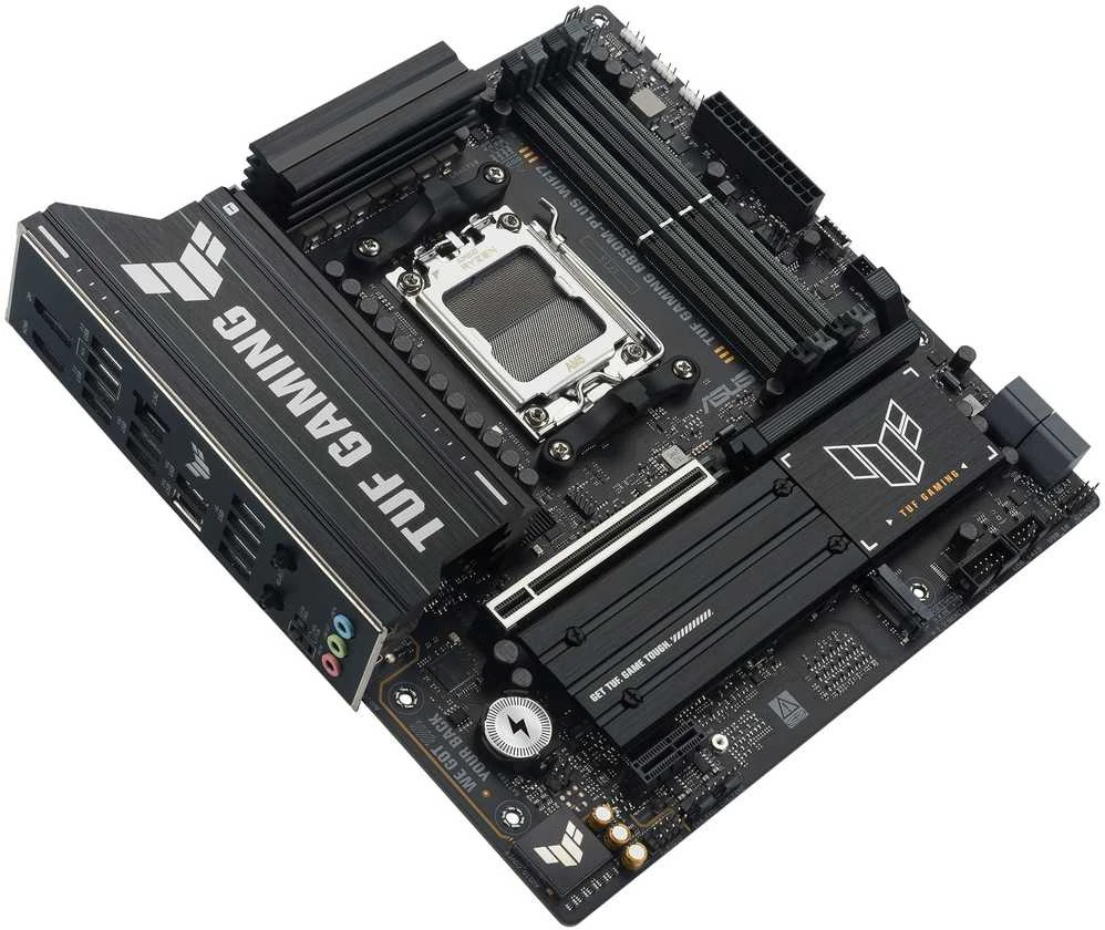 Pagrindinė plokštė „Asus TUF GAMING B850M-PLUS WIFI7“ | Procesorių šeima AMD | Procesoriaus lizdas AM5 | DDR5 | Palaikomos standžiojo disko sąsajos SATA, M.2 | SATA jungčių skaičius 4