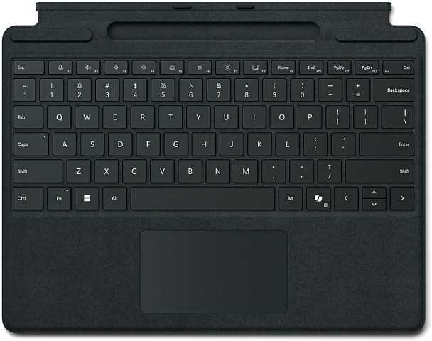 Microsoft „Surface Pro“ klaviatūra su rašiklio laikikliu verslui, jutiklinė planšetė, Microsoft, „Surface Pro 10“ verslui, „Surface Pro 9“ verslui, „Surface Pro 8“ verslui, „Surface Pro X“..., juoda, „Alcantara“, prijungimo vieta