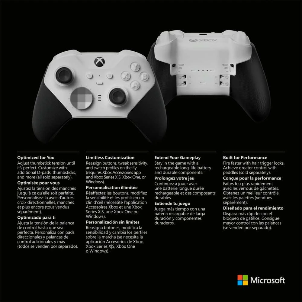 Žaidimų pultas Microsoft Xbox Elite Wireless Series 2 – Core Juodas, Baltas Bluetooth/USB Gamepad Analogue / Digital PC, Xbox One