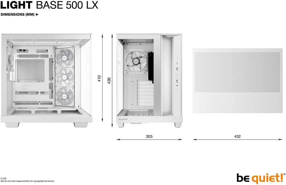 „be quiet! Light Base 500 LX“ kompiuterio korpusas, vidutinio dydžio bokštas, ATX, ARGB, grūdintas stiklas – baltas