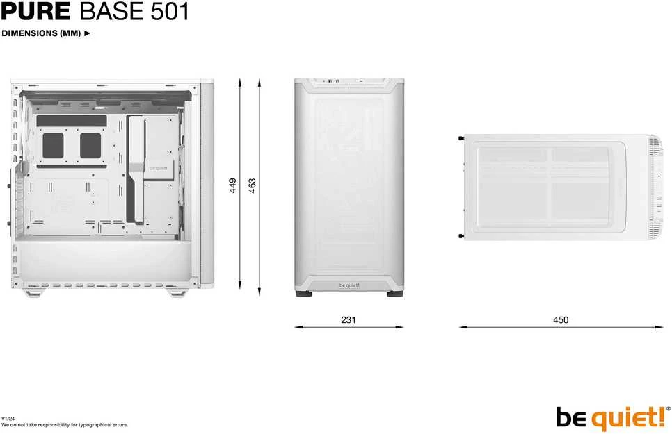 Be Quiet! tyliai! „Pure Base 501“, oro srautas, balta