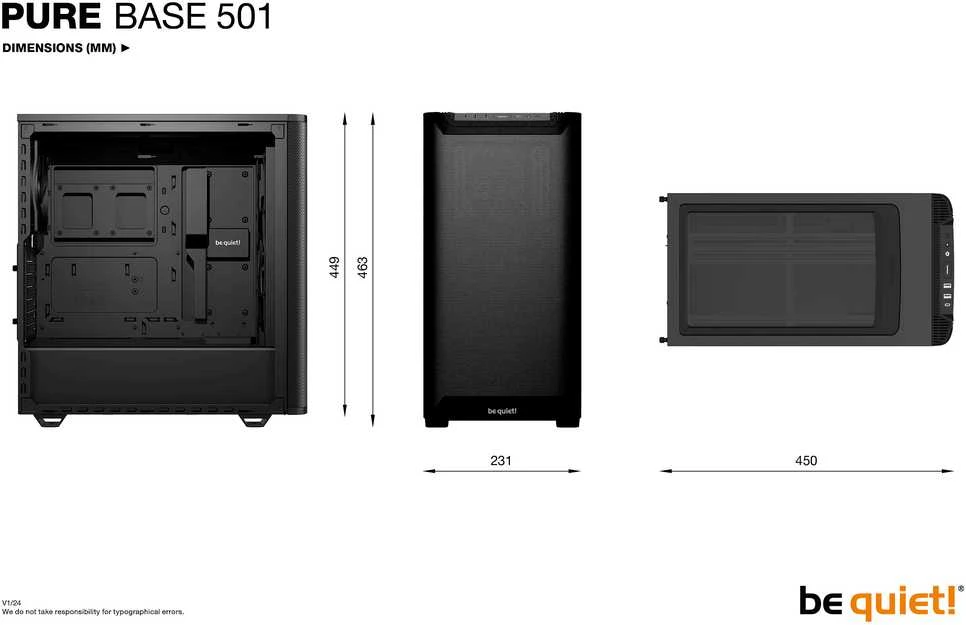 Be Quiet! tyliai! Pure Base 501, oro srautas, juoda