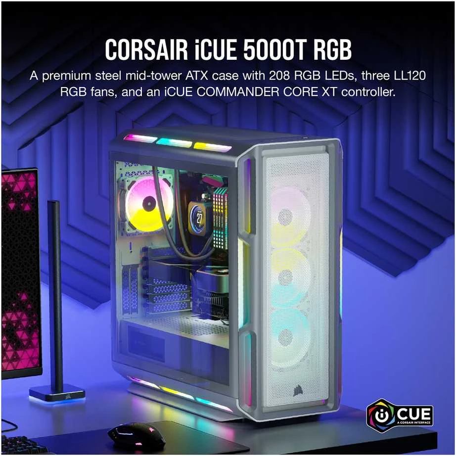 Corsair iCUE 5000T RGB grūdintas stiklas Baltas CC-9011231-WW